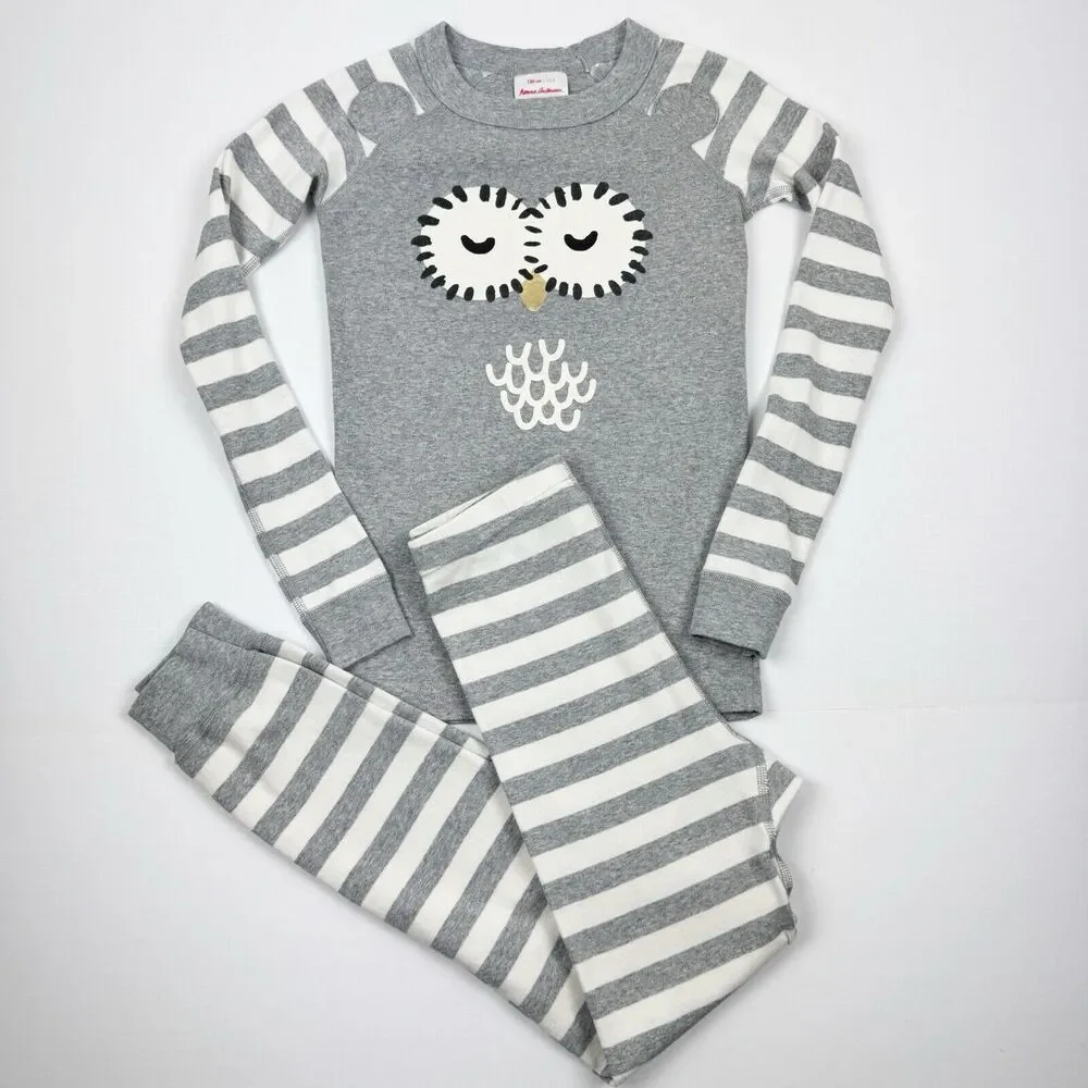 Hanna Andersson Size 130 US 8 Nigth Owl Striped 2 Pc Pants Long Sleeve PJ Set